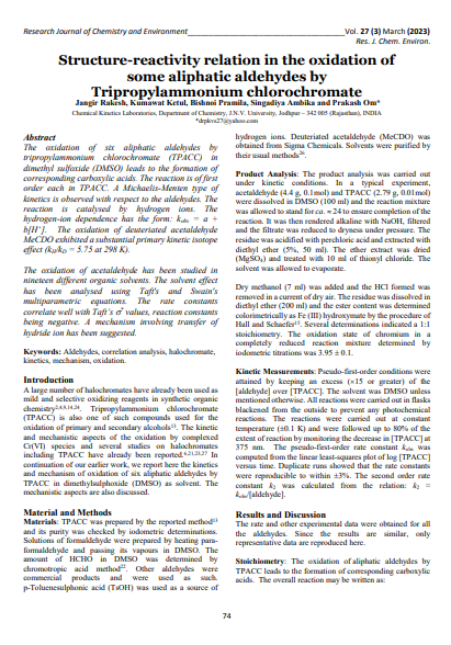 First page preview of "Structure–Reactivity Study of Aliphatic Aldehyde Oxidation"