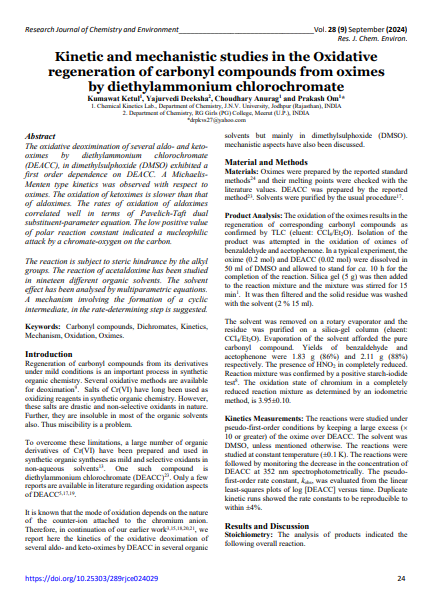 First page preview of "Kinetic and Mechanistic Study of Carbonyl Compound Regeneration"