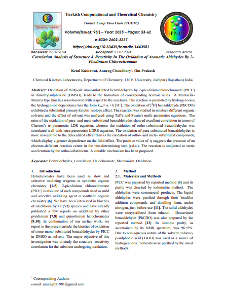 First page preview of "Correlation Study of Aromatic Aldehyde Oxidation"