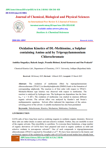 First page preview of "Kinetic Study of DL-Methionine Oxidation"